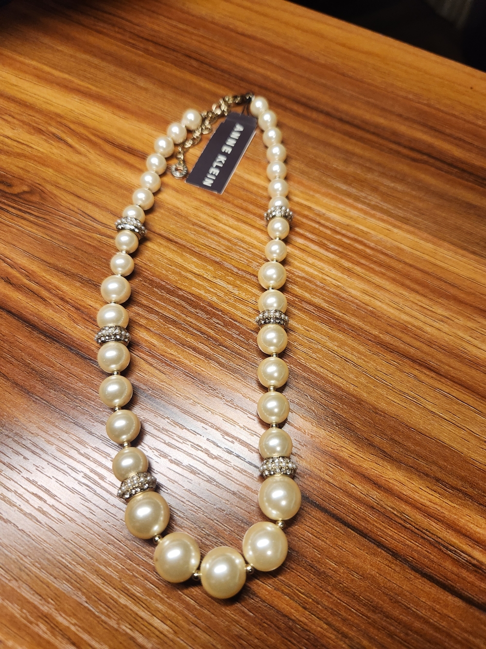 NWT Anne Klein Cream Color Pearl Necklace with Gold-Tone Accents